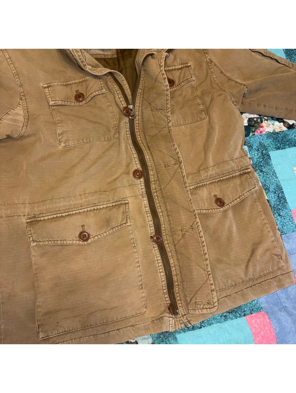 LEVI'S Field Jacket Men's Large Full Zip Tan RipStop Quilted Hooded Workwear - Picture 5 of 9